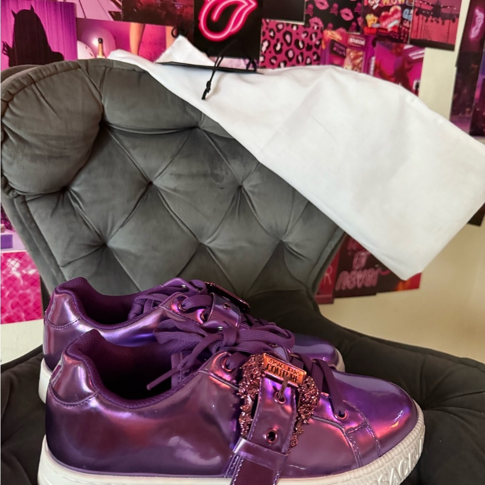 Purple Metallic Sneakers with Gold Accent